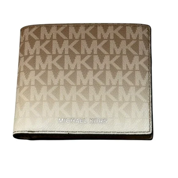NWT Michael Kors Cooper Men Ombré Signature Logo Billfold Card ID Wallet - Husk - Picture 7 of 12